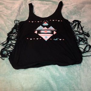 Tribal print fringed tank